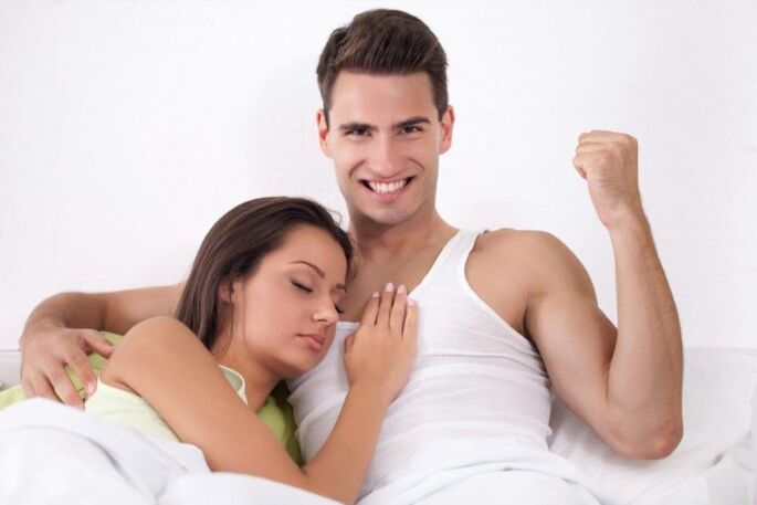 women in bed with a man with increased ability